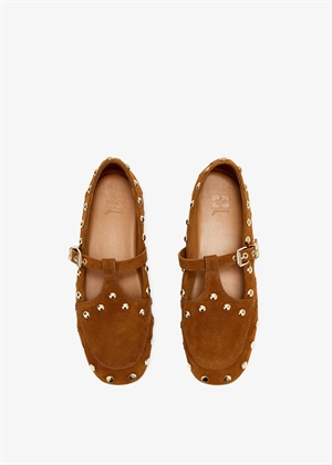 Mary Jenny studs suede Shoe Caramel Café D10200021 Ganni 